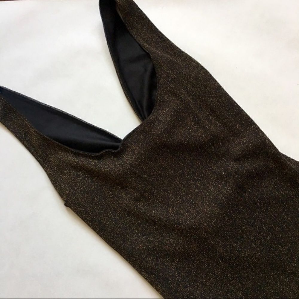 Short Black Gold Mini Dress Open Back XS - Picture 7 of 8